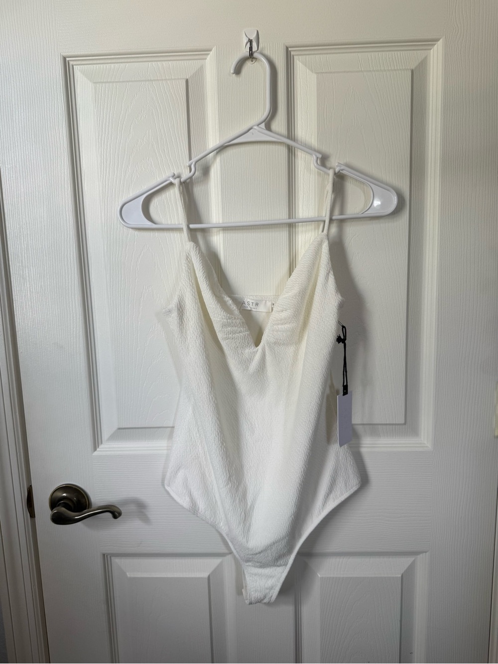 Astr White Textured V-Neck Top